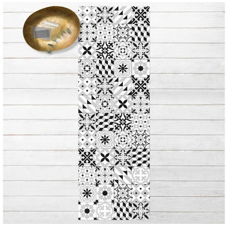 Läufer Teppich Vinyl Flur Küche Fliesen Muster funktional lang modern, Bilderdepot24, Läufer - schwarz weiß glatt schwarz 40 cm x 120 cm