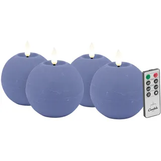 Candela Lights LED Kerzen 4er Set Ø8x7cm blau rustic Kugelkerze Echtwachs mit Fernbedienung & Timerfunktion Flammenlose flackernde LED-Kerze mehrstufig dimmbar
