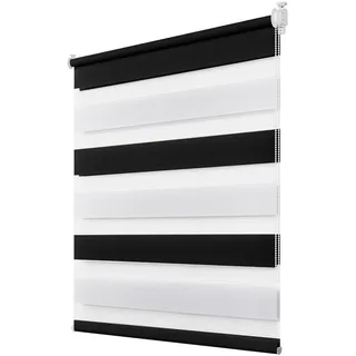 Deswell Doppelrollo Klemmfix ohne Bohren Schwarz-weiß B80 x H120 cm (Stoffbreite 76cm) Rollos für Fenster ohne Bohren für Fenster mit Lichtdurchlässig & Verdunkelnd/Höhe Stufenlos Verstellbar