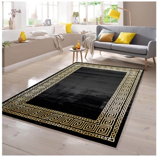 Teppich Teppich mit klassischer Bordüre in schwarz gold, TeppichHome24, rechteckig schwarz 160 cm x 230 cm