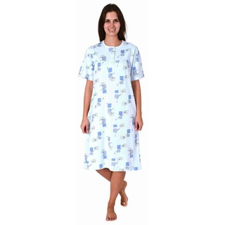 Normann Nachthemd Elegantes frauliches Damen kurzarm Nachthemd mit Knopfleiste am Hals blau 40-42
