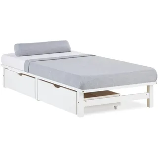 Homestyle4u Palettenbett 90 x 200 cm mit Lattenrost und Bettkästen in Weiß 2287