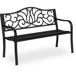 Relaxdays Gartenbank Antik 131 x 128 x 90 cm Schwarz
