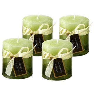 itsisa Stumpenkerze, handgemacht lindgrün (4er Set) 7,2 x 6,8 cm - Kerze für Adventskranz, Kerzen