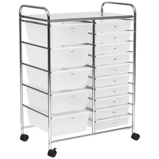 Costway Rollwagen mit 15 stapelbaren Schubladen, Rollcontainer 63x37x87cm, transparent - Transparent/Silber