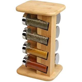MOON HOME Gewürzkarussell - Orbit, aus FSC® Bambus/Holz, Glas, mit 8 befüllbaren Gewürzgläsern, drehbares Gewürzregal, 360° drehbar auf Drehfuß, aus nachhaltigem Material, 15 x 13 x 25.5 cm