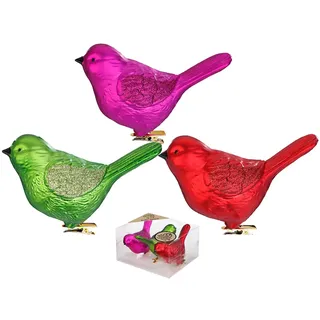 3 Christbaumschmuck Vögel auf Clip 9cm Kunststoff Christbaumkugeln Große Weihnachtskugeln Weihnachtsbaum Deko Weihnachtsbaumschmuck Bunt Mille Fiori