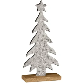 EGLO LIVING Deko Baum Baliguian, Weihnachtsdeko Wohnzimmer | Tischdeko Weihnachten aus Holz in Natur und Metall in Silber, Adventsdeko Fensterbank, 31 x 14,5 cm