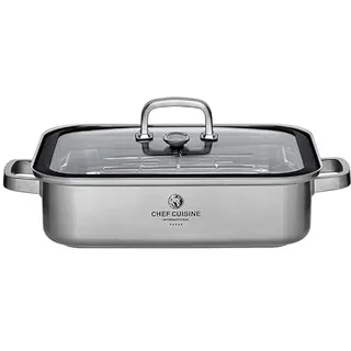 CHEF CUISINE Bräter Edelstahl mit Deckel, Aromadampfgarer, mit Thermometer, 7L, hitzebeständig bis 250° C, für Induktion und Backofen geeignet, spülmaschinengeeignet