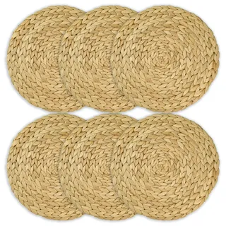 HMF Tischset rund geflochten aus Wasserhyazinthe, Platzset abwaschbar, 6er Set, 30 cm
