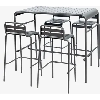 sweeek - Outdoor-Bartisch + 4 Barhocker mit Lehne aus Stahl - Anthrazit - Grau