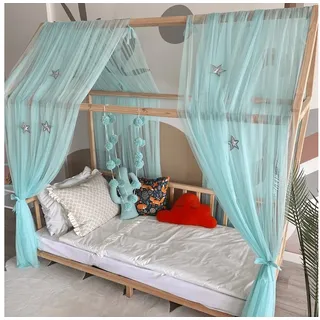 Baby Fancyroom Betthimmel Betthimmel Tüll Hausbett Kinderbett 2 Stück 340cm 380cm Montessori (3-tlg. Set mit 2x Betthimmel und einer 20er Pomponkette, Baldachin, Kinder Betthimmel Baldachin, Himmel Deko Set), Betthimmel für Hausbett Montessori grün 340 cm