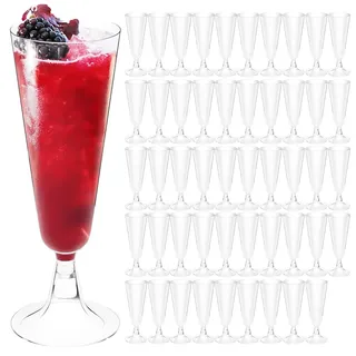 Dromzen 50 Stück Sektgläser Plastik, Champagner Gläser Transparent, Kunststoff Weingläser, Plastik Cocktailgläser, Sektgläser Kunststoff Mehrweg, Sektflöten für Hochzeiten, Geburtstage, Partys(160ML)