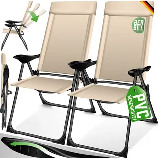 Kesser KESSER® 2er Set Gartenstuhl Hochlehner Alu Klappstuhl 7-Fach Verstellbar mit Armlehnen Atmungsaktiv klappbar Campingstuhl Balkonstuhl Klappsessel Garten Terrasse