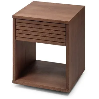 Woodek Design Nachttisch Emma, skandinavische Nachtkommode mit Schublade und Metallschienen (Ablagetisch aus amberfarbener Eiche, 1-St., griffloser Nachtschrank), Landhaus Beistelltisch braun