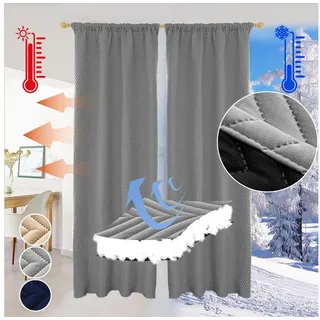 LMaxhome Vorhang Verdunkelungsvorhang Gesteppt Thermovorhang Türvorhang für Wohnzimmer, (1/2 St) 370g/m2, Wärmeschutz 100% Blickdicht Kälteschutz Schlafzimmer grau 140 cm x 260 cm