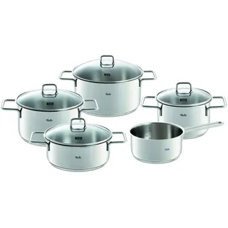 Fissler Topf-Set LumiTherm, Edelstahl 18/10 (Set, 9-tlg., 3 Kochtöpfe, 1 Bratentopf, 1 Stielkasserolle), 9-teiliges Edelstahl-Topfset mit Superthermic Boden silberfarben