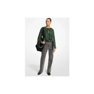 MK Vokuhila-Bluse aus Georgette mit Leopardenmuster - Grün - Michael Kors - M