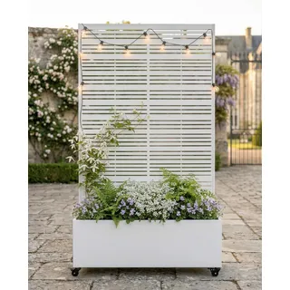 Hochbeet Metall 119 x 41 x 185 cm, Gartenbeet mit Sichtschutz Pflanzkasten Pflanzkübel 33cm tief, Gemüsebeet mit Rankgitter und Rollen ideal für den Garten | für Gemüse, Kräuter & Blumen