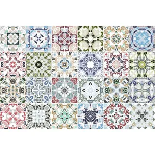 Ambiance Sticker Selbstklebende Wandtattoo Aufkleber, Wanddekoration, Fliesenaufkleber für Badezimmer und Küche Ornements Anciens - 24 Stück Aufkleber 15 x 15 cm