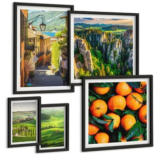 BILDER SET 5er Set - 50x50 cm & 20x30 cm & 40x60 cm Schwarzer Rahmen - Italienische Landschaft Orangen Natur
