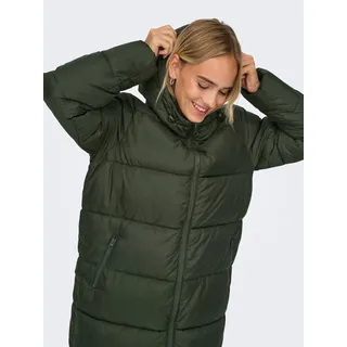 Only Steppmantel "ONLMONTANA LONG PUFFER JACKET NOOS OTW", Damen, Gr. S, grün (forest night), Steppware, Obermaterial: 100% Polyester, leicht glänzend, unifarben, regular fit ca. Mitte Wade, Mäntel Steppmantel, Kunstfaser
