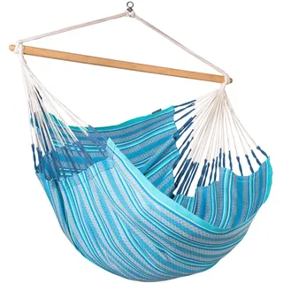 La Siesta Hängesessel Kingsize Cotton, Blau, Hellblau, Dunkelblau, Holz, Textil, Bambus, 140x170x210 cm, Gartenmöbel, Hängesessel