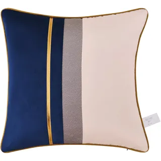 Avigers 50,8 x 50,8 cm Marineblau weiß Gold Leder gestreift Patchwork Samt Kissenbezug Luxus Modern Throw Pillow Cover Dekorative Kissen für Couch Wohnzimmer Schlafzimmer Auto
