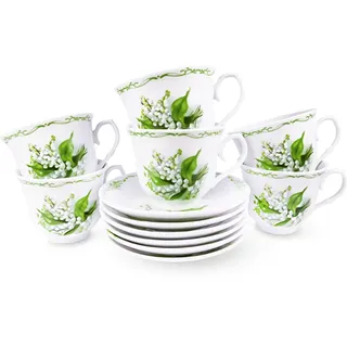 Teeservice Porzellan Geschirr Maiglöckchen 6 Personen Tafelgeschirr 200ml 12 tlg