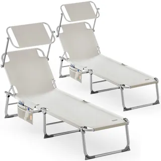 CASARIA Ibiza Sonnenliege 190 x 59 x 29 cm weiß inkl. Sonnendach klappbar 2 St.
