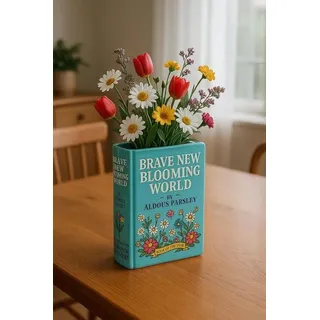 Famanu Keramische Buchvase Blau - Einzigartige Blumenvase in Buchform