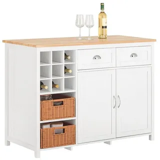 SoBuy Kücheninsel KNL05 mit 2 Rattankörben 0 x 0 x 0 cm Weiß