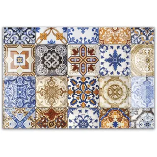 Küchenbild aus Acrylglas modernes Wandbild Glasbild Deko Küche XXL Acryl-Bild wie Glas | 60x40cm Azulejo Muster – mediterane Fliesen