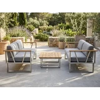 Zebra Belvedere Loungeset-6, Edelstahl, inkl. Polster Olefin und Kaffeetisch mit Teak