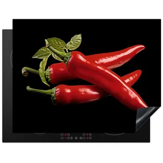 MuchoWow Herd-Abdeckplatte Roter Paprika - Rot - Kräuter - Gewürze - Schwarz, Vinyl, (1 tlg), Kochfeld Abdeckung Ceranfeld, Induktionsschutzmatte, 80x55 cm schwarz 80 cm x 55 cm x 0.2 cm