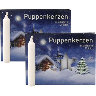OLShop AG 2er Pack Puppenkerzen weiß ca. 10 x 65 mm (2 x 20 Stück), Puppenlichter, Miniaturkerzen, Weihnachtskerzen, Kerzen