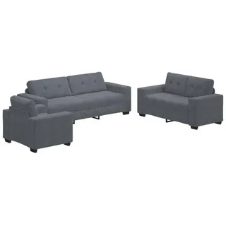 LuxusKollektion Wohnlandschaft Sofagarnitur Samt Kissen 2-Sitzer + 3-Sitzer + Sessel Dunkelgrau grau