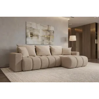 Ecksofa GERRO Schlaffunktion Bettkasten Universal Boucle BEIGE - Beige
