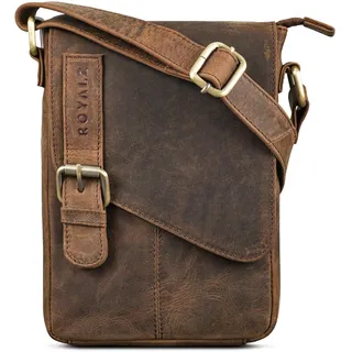 ROYALZ 'Louisiana' Leder Umhängetasche Klein für Männer Herren Ledertasche Mini Seitentasche Vintage Look Tasche zum Umhängen, Farbe:Nevada braun - S
