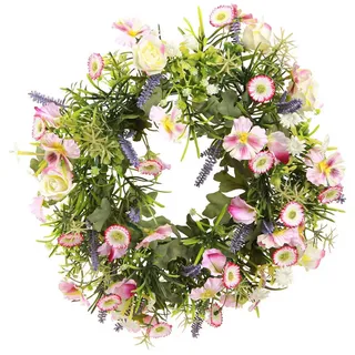 Florists Products Dekokranz Blumenkranz Künstliche Deko Frühjahr Rosa Creme Lavendel 33cm rosa