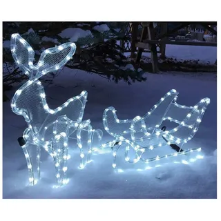 Gartenpirat LED Dekofigur Rentier mit Schlitten Kunststoff/Metall 100 x 49 cm 216 LED Weihnachtsdeko außen kaltweiß