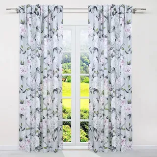 SCHOAL Gardinen mit Kräuselband Blickdichte Vorhänge Landhaus Fensterschal Wohnzimmer Gardinenschal mit Blumen Muster 1 Stück BxH 135x175cm