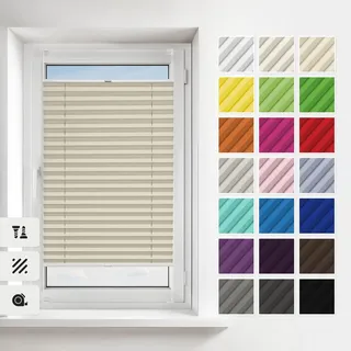Estika Plissee mit Bohren 80 x 200 cm – Beige – Verdunkelungsplissee zum Anschrauben für Fenster, Blickdicht, inkl. Montagezubehör