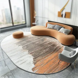 ARUGYTEI Kurzflor Teppich Oval,Orange, 160 x 230 cm, Orange schwarz weiß modernes Muster,Großen Teppiche Gegend, leicht zu reinigen für Wohnzimmer Schlafzimmer