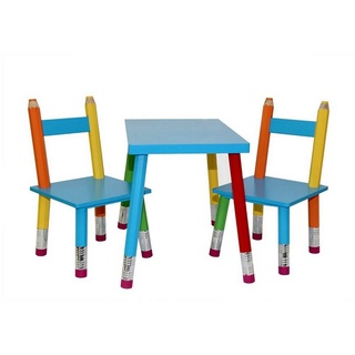 HTI-Line Kindersitzgruppe Kindertischgruppe Buntstift, (3-tlg., 1 Tisch und 2 Stühle), Kinderstuhl Kindertisch Kindermöbel bunt