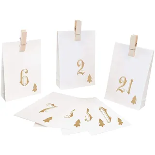 Adventskalender zum Befüllen Simple 24 Papiertüten Geschenktüten Weihnachten, Weihnachtskalender Bastelset inkl. Holzklammern von pajoma