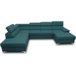 DOMO. Collection Niria Wohnlandschaft | Eckcouch mit Schlaffunktion & Rückenfunktion | Sofa U Form Couch, großes Schlafsofa, grün/Petrol, 167x337x230 cm