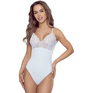 Selente #fashionista Estelia Damen Body/Blusenbody/Bodytop aus Baumwolle, Spaghettiträger Spitze Weiß, Gr. S - S