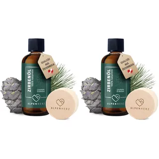Alpenherz Zirbenöl 100 ml mit Duftstein aus Zirbenholz - 100% naturrein ätherisches Zirbelkieferöl aus Österreich Duftöl Raumduft Duftlampe Zirbenwürfel Diffuser Zirbe Zirbelkiefer Öl (Packung mit 2)