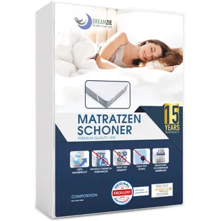 Dreamzie - Matratzenschoner 160x200 - Wasserdicht - Baumwolle | Oeko-Tex zertifiziert · Mit 4 Eckgummis · Waschbare Matratzenauflage · Inkontinenzunterlage · Matratzenschutz Anti-milben